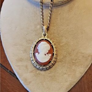Vintage Cameo Reversible Fleur de Lis pendant necklace costume Jewelry